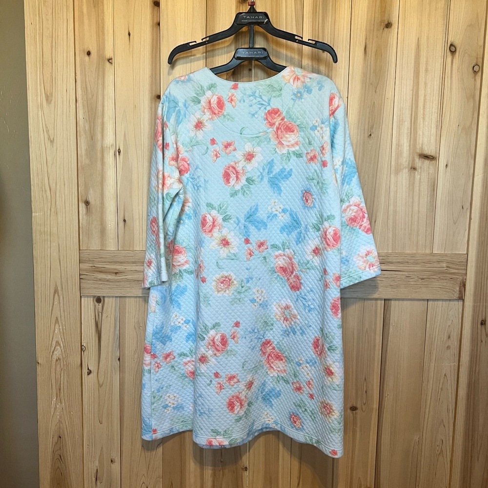 Miss Elaine Quilted Housecoat Small Zip Robe Floral Blue Pink Grannycore Cottage - Picture 7 of 10